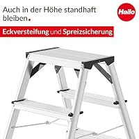 Hailo D60 StandardLine Alu-Doppelstufenleiter - 2x7 Stufen bis 150 kg - Leiter mit Spreizsicherung - Füße mit Soft-Grip-Sohle - mit stabilen Eckversteifungen - Alu Bockleiter rostfrei - Silber – Ansicht 3