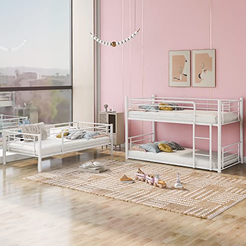 Oudiec Triple Bunk Bed With Built-In Ladder,Twin-Over-Twin-Over-Twin Size Metal Bunkbeds W/Safety Guardrails For Kids/Teen/Adults Bedroom,Divided Into Three Separate Beds,Gray #TOP2