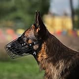 BUDKAS Deutscher Schäferhund Maulkorb Metall Korb für Mittlere Große Hunde Verstellbare Langlebige Lederriemen Sichere Drahtmaske zum Beißen Kauen Bellen (Schwarz, L - Größe)