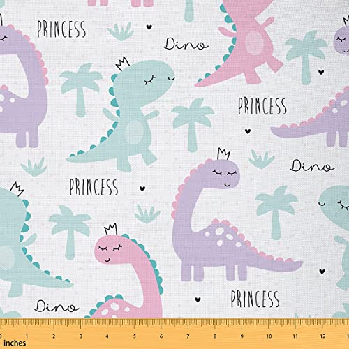 Dinosaur Fabric by The Yard Pink Purple Dinos Upholstery Fabric for Kids Girls Lovely Cute Animals Kawaii Cartoon Decorative Fabric for Quilting Clothing Sewing DIY Craft Patchwork 1 Yard