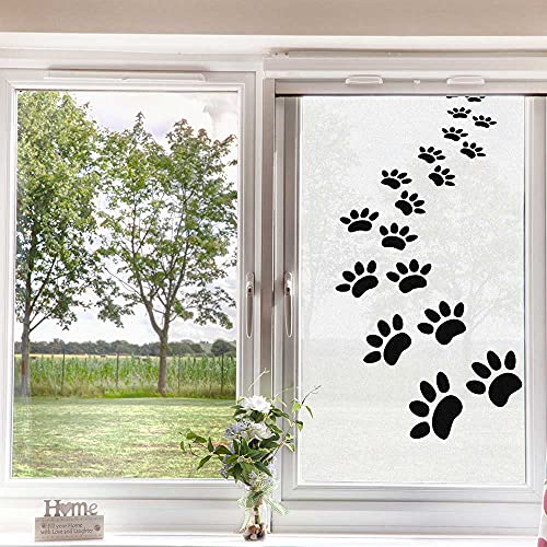 Animal Frosted Window Film Privacy Window Film,Monochrome Paw Print Illustration Kitten And Dog Pet Themed Abstract Silhouettes Office Art For Home Glass Door Kitchen,Black White 24" X 36" #TOP2