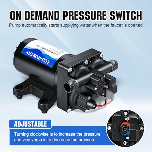 Image of ECO-WORTHY RV Fresh Water Pump 12V DC 5.5GPM 70PSI,12 Volt Diaphragm Self-Priming Pump with Pressure Switch for RV Garden Irrigation Spraying Marine Yacht