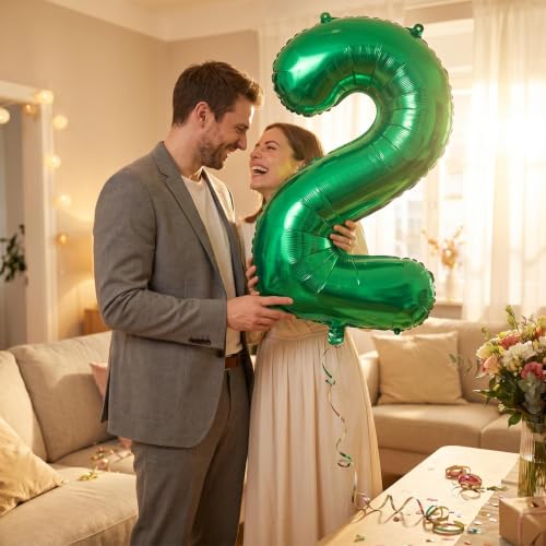 Image of YPSelected 32 Inch Large Foil Helium Number Balloon Birthday Wedding Party 0-9 (Green, 2)