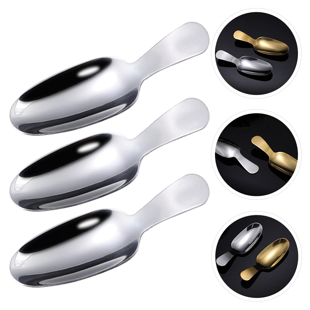Cabilock 3pcs Short Handle Spoons Mini Salt Spoons Condiments Dessert Tea Coffee Spoons Dessert Sugar Teaspoon for Home Kitchen Silver