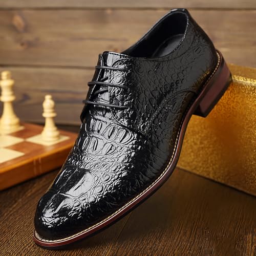 Men's Alligator Lace Up Dress Shoes Men's Crocodile Print Round Toe Oxford Shoes,Classical Business Formal Derby Shoes for Men2