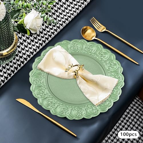 Set de 100 Platos Cargadores Redondos 13 Pulgadas Verde Floral miniatura 7