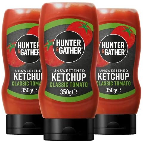 Hunter & Gather Unsweetened Ketchup Sauce | 3 x 350g Classic Ketchup Keto, Paleo, Low Carb & Vegan Friendly | Free from Added Sugar & Sweeteners I Seed Oil Free Cover