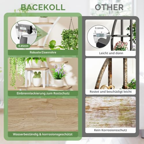 BACEKOLL Pflanzenständer mit Wachstumslicht - 9 Ebenen Blumenständer 160 cm Metall Holz Pflanzenregal - Innen & Außen Blumentreppe… – Ansicht 6