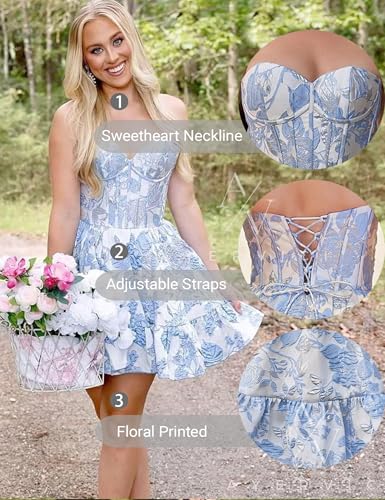 Floral Brocade Homecoming Dresses for Teens Sweetheart Sleeveless Fit and Flare Boned Mini Cocktail Prom Party Gowns2