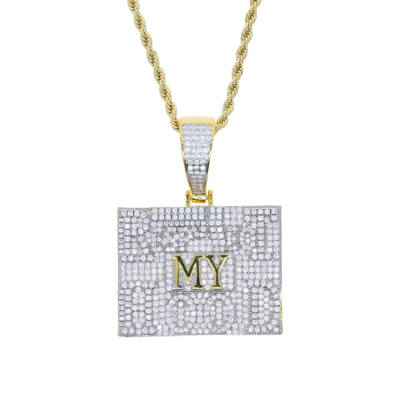 Iced Out Bling CZ Letter Respect My Hood Pendant Necklaces for Men Women