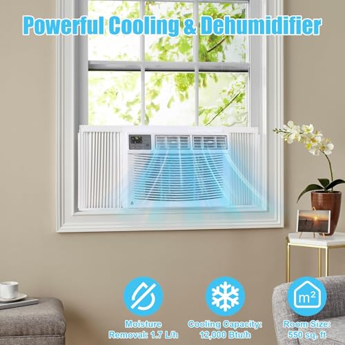 Image of Window Air Conditioner, 12000 BTU for Rooms up to 550 Sq. Ft.- WiFi Enabled, Maintains Window View & Natural Light, 5 Modes, Ultra Quiet, Energy Savings, Easy Install, White
