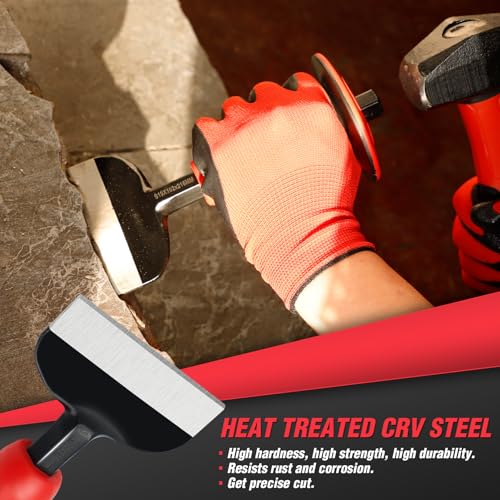 Rizom Chisel Set with Hand Protection, 3 Pcs Stone and Rock Chisel, Heavy Duty Masonry Tools including 11-Inch Point and Flat, 8-Inch Brick by Rizom - Image 5