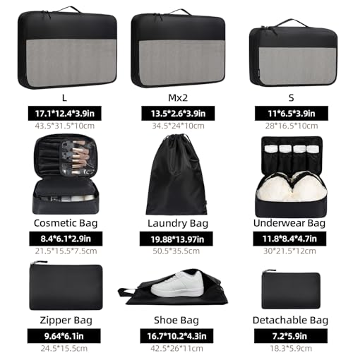 BAGAIL 8 Set/9 Set Packing Cubes Luggage Packing Organizer for Travel, Suitcase Packing Bags for Travel Accessories - Image 3