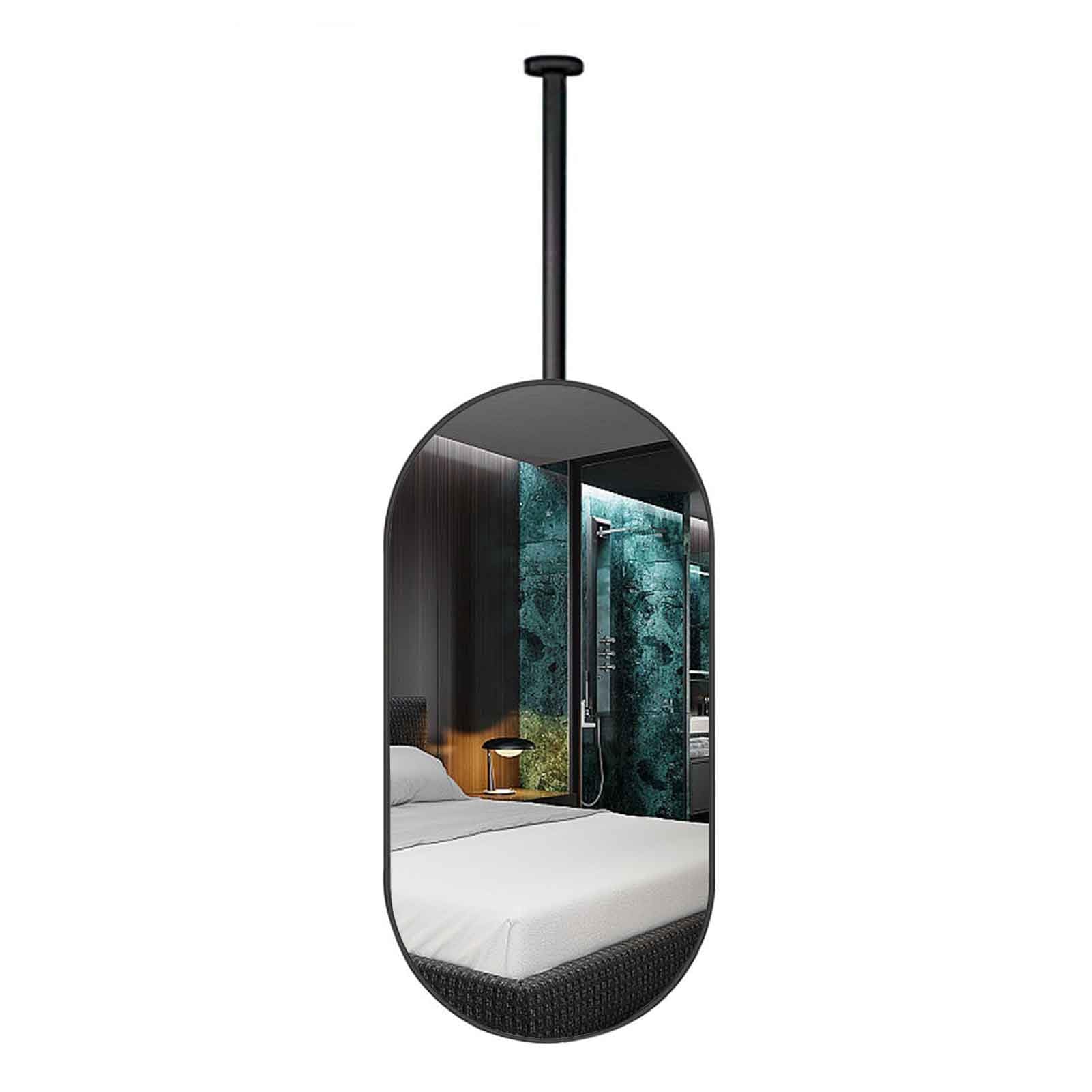 BKSXSOP Modern Oval Mirror for Ceiling Hanging Decor, Home Hotel Floating Bathroom Vanity Makeup Mirrors - Rod Customizable(60cmx100cm)