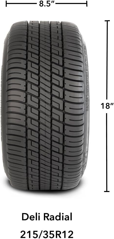 RM Cart 12" Venom Black/Machined Ball-Milled on 215/35R12 Deli Radial Tires (Set of 4) | Golf Cart Tires and Wheels Combo with Standard Lug Nuts