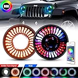LED RGB Headlight with Amber Turn Signal, SUPAREE 7 Inch Round Halo LED Headlight Fits 1997~2018...
