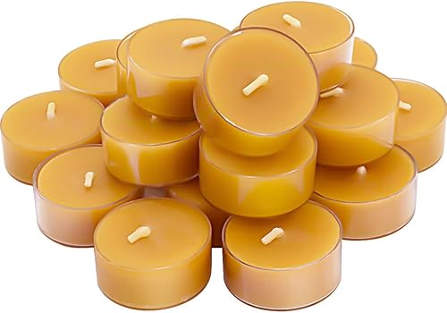 Natural Beeswax Tea Candles DEYBBY 20 Pack Handmade Beeswax Candles Clear Cup Great for Home Decoration