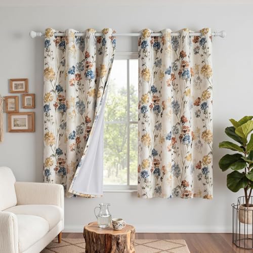 Image of Roseate True White Out Curtains (5 Feet /Set of 1) Printed 80% Room Darkening Curtain for Bedroom, Living Room (Ivory /Willow / 116x152 cm)