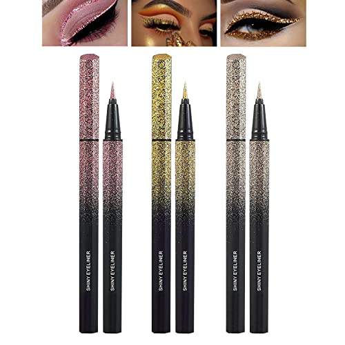 Popmisoler 3 Colors Liquid Glitter Eyeliner Pen Set, Shimmer Metallic Eyeliner Color Eyeliner Long Lasting Waterproof Eyeliner Eye Makeup Set Eye Liners For Women Girls #TOP27