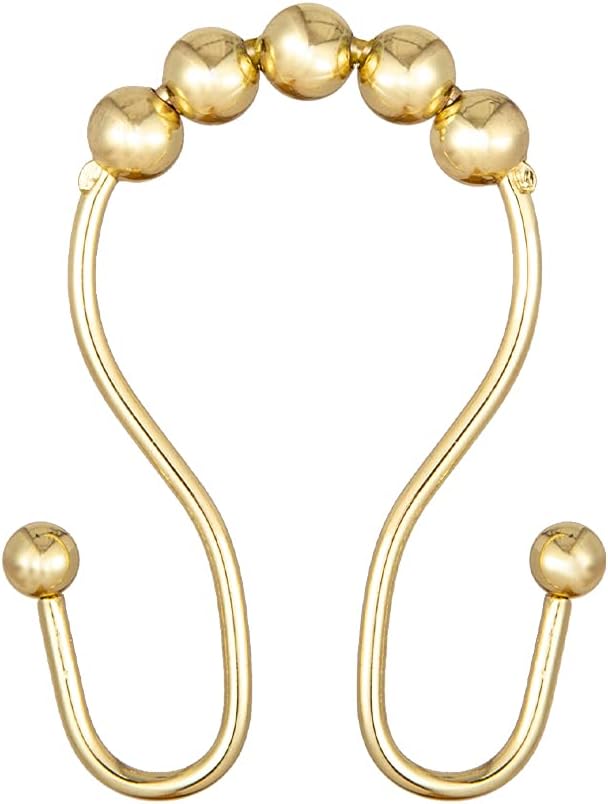 Utopia Alley Shower Hooks - Double Shower Curtain Rings for Bathroom - Rust Proof Shower Curtain Hooks for Shower Curtain or Liner - Set of 12, Gold