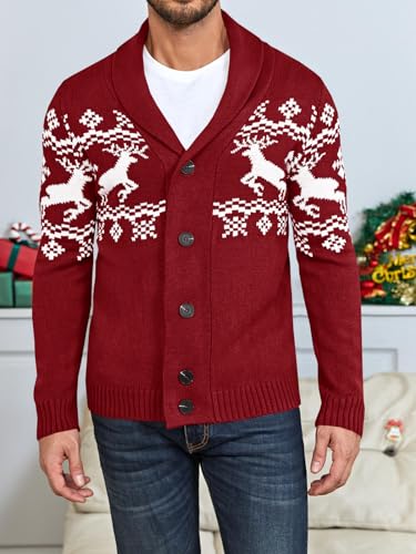 Image of Karlywindow Mens Cable Knit Cardigan Sweater Shawl Collar Loose Fit Long Sleeve Casual Cardigans