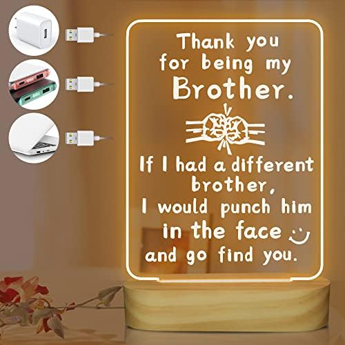 CooPark Brother Gift Lamp, Birthday Day Gift from Brother Sister Warm White Night Light, Bedroom Plug in LED Decor Best Xmas Halloween Birthday Presents, Thank You for Being My Brother