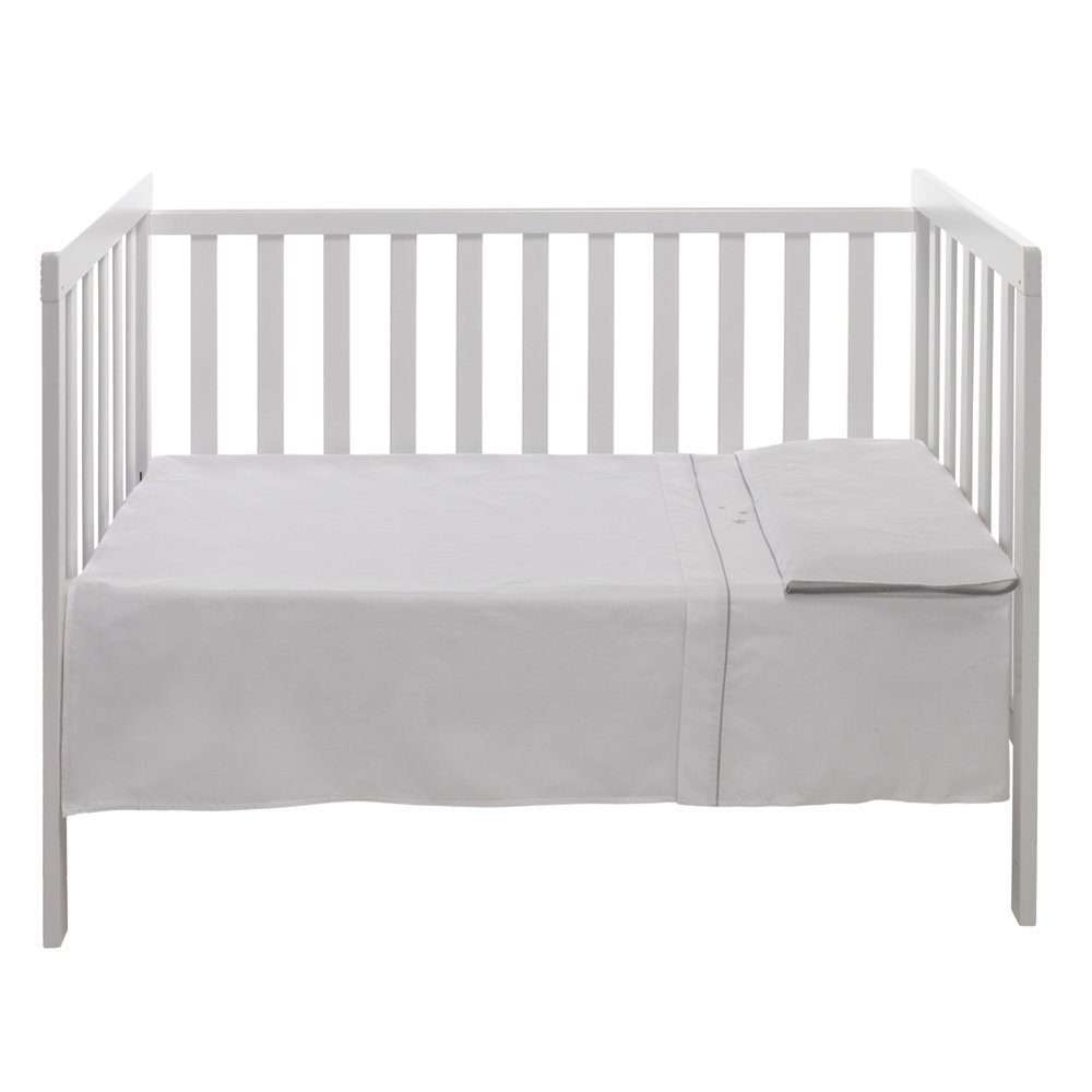 Belino Stars Bedding Set – with Top Sheet, Fitted Sheet and Pillow Case for Cot 70 x 140 cm, Grey