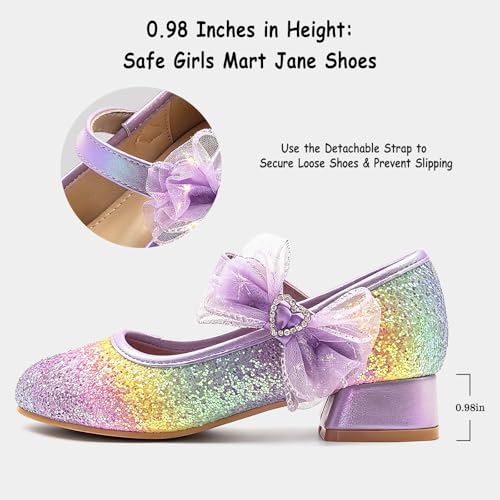 TOZHCITA Girl's Dress Shoes Mary Jane Glitter Rainbow Flats with 1.5 in Low Heel,Wedding Party Princess Shoes Flower Girl, School Uniform, Low Heels, Flat — view 3