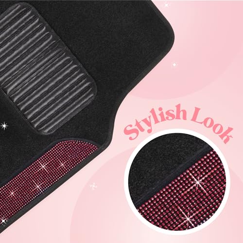 Carbella Diamond Bling Car Mats 4-Piece Set, Shiny Rhinestone Crystal Carpet Car Floor Mats, Two-Tone Floor Mats for Cars, Cute Automotive Interior Car Accessories for Women (Red) by Carbella - Used condition - Image 9