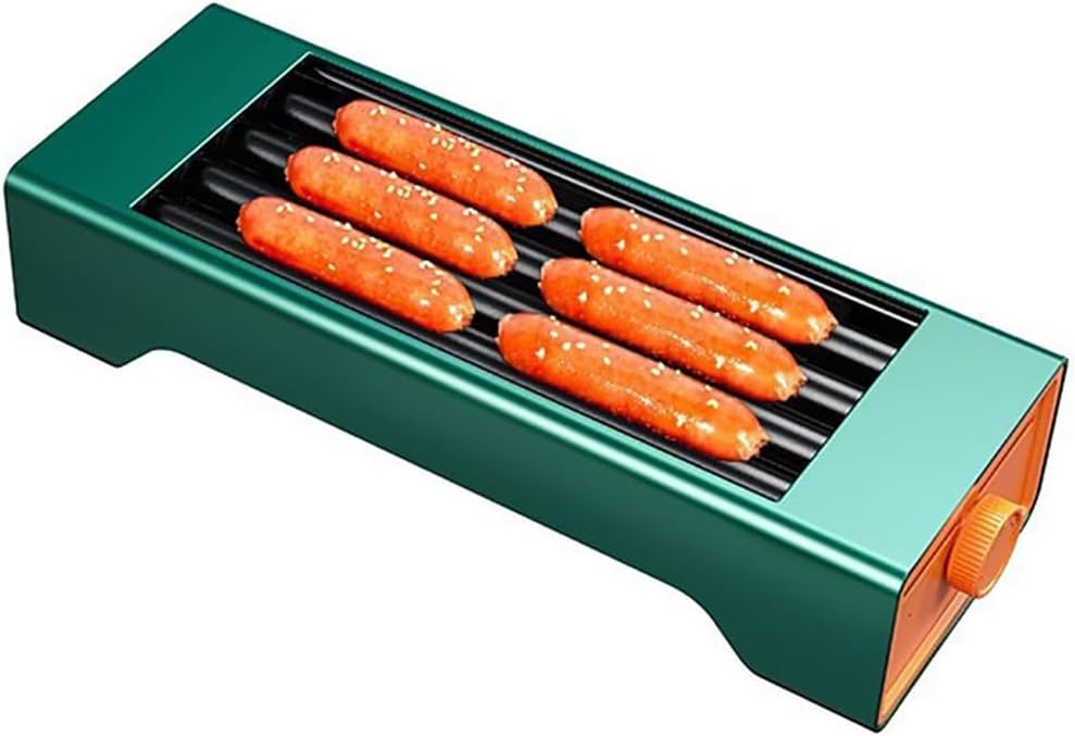 Sausage Grill Cooker, 150W Hot Dog Roller Machine with 4 Non-stick Rollers, Temp 0-180°C Adjustable, 360° Even Baking, Stainless Steel Material, for Kitchen, Restaurant, Home