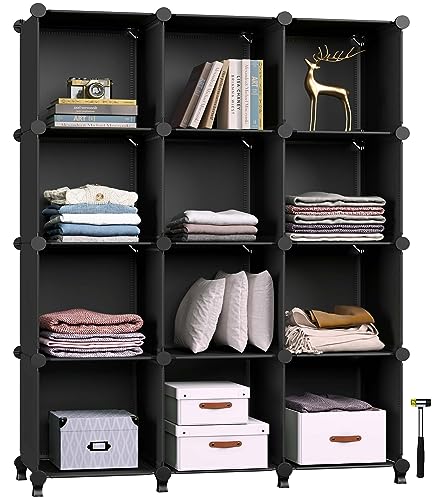 Greenstell 12 Cubes Storage Organizer,Diy Plastic Stackable Shelves Multifunctional Modular Bookcase Closet Cabinet For Books,Clothes,Toys,Artworks,Decorations(Black) #TOP6