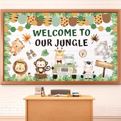 52Pcs Safari Animal Bulletin Board Decoration Set Welcome to Our ...