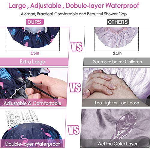 2 packs douchekap, extra grote en verstelbare en dubbellaagse waterdichte haarkap voor vrouwen, waterdichte buitenkant… - Image 5