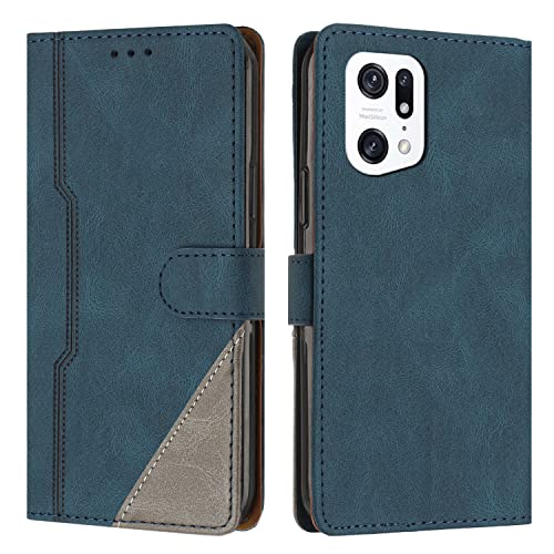 Cover per OPPO Find X5 Pro, Custodia in PU Pelle, Antiurto Libro Portafoglio Protettiva Cover Compatibile con OPPO Find X5 Pro, Blu