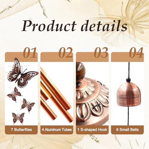 Wind Chimes for Outside, Butterflies Aluminum Tube Wind Chimes with S Hook, Patio Porch Garden Decor, Housewarming Gift for Mother’s Day Women Mom Grandma Sister by Ukulork - Image 2