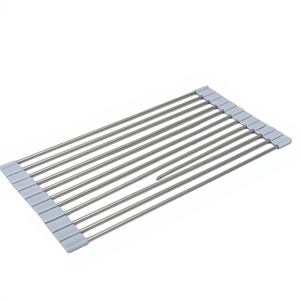 Silicone Drying Rack | Stainless Steel Folding Dish Rack with Roll‚ÄëShutter Wall‚ÄëMounted Storage | 18‚ÄëPiece Large 52cm x 33cm Design | Kitchen & Bathroom Organizer
