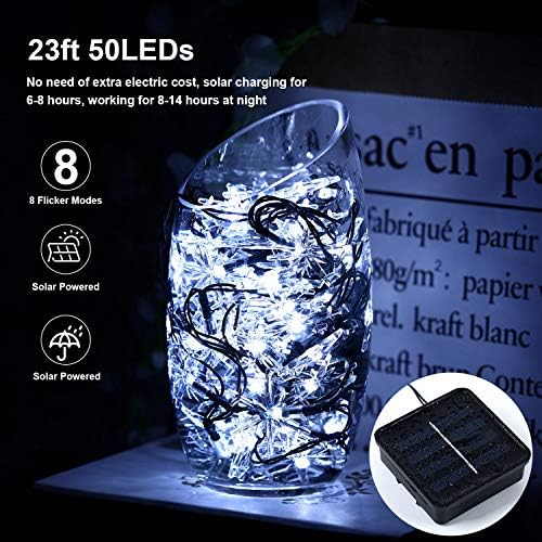 Snowflake Solar String Lights, 50LED 23ft 8 Modes Waterproof Solar Powered String Fairy Lights for Patio Home Gardens Outdoor Holiday Christmas Tree Party Decorations (White)
