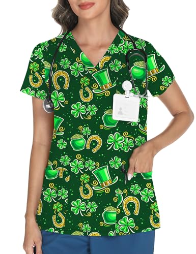 LOMON St.Patrick's Day Scrubs for Women V Neck...