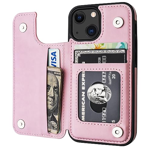 ONETOP for iPhone 13 Mini Wallet Case with Card Holder,Pink