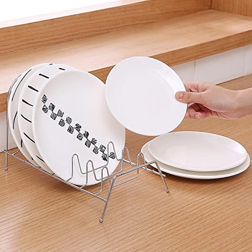 Image of wolpin 1 Pc Stainless Steel Plate Rack|Dish Rack|Plate Stand|Dish Stand|Lid Holder Utensils Rack For Kitchen Cabinet-8 Sections With Anti-Rust Nano Coating Plates Organiser,12.5x16.5x31.5 Centimeters