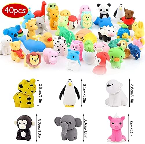 Furado Animal Erasers, 40Pcs Animal Rubbers Cartoon Erasers, Random Mini 3D Animal Shapes Pencil Erasers, Cute Animal Rubber Pencil Eraser Set for Students, Gift Filling, School Supplies