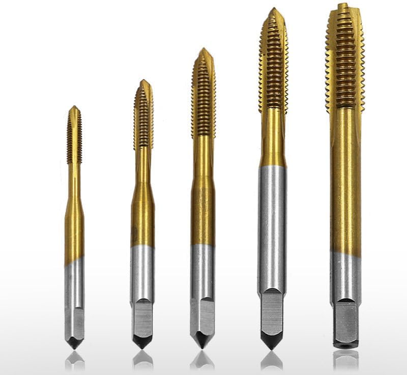 Beeiee Tapón de punta en espiral, 5 piezas de rosca métrica revestida de titanio, tornillos de máquina de roscar brocas M3 M4 M5 M6 M8 Herramientas
