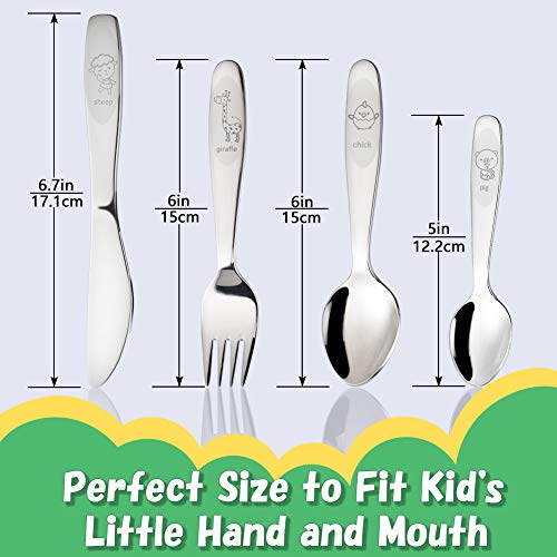 Kids Silverware Set Toddler Utensils 18/8 Stainless Steel 4Pcs Fork Spoon And Knife Cutlery Child Flatware For Age 3+ #TOP4