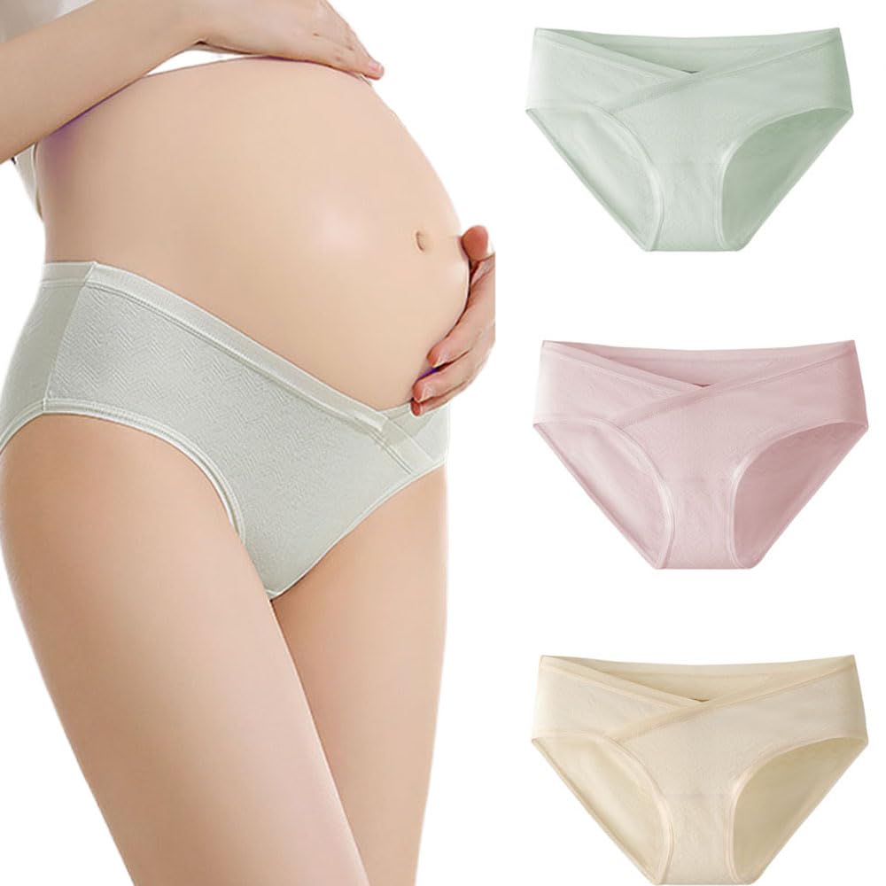 3 Pack Women Maternity Knickers Under Bump Women's Maternity Underwear Cotton Pregnancy Panties Breathable Pregnancy Pants Postpartum Underwear Absorbent Panty Maternity Panties Underwear Knickers