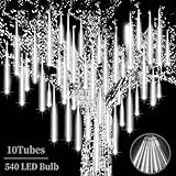Roytong Meteor Shower Lights - 20 Inch 10 Tube 540 LED High Brightness Falling Rain Icicle Cascading Lights for Xmas Tree Roof Eaves Patio Decor (Can Connect 100 Sets)