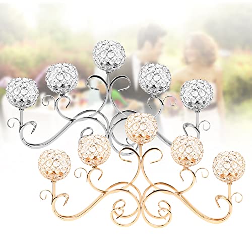 Crystals Candel Holder Tall,5 Head Gold Crystals Candelabra Home Holiday Decorative Centerpiece for Wedding/Home/Event/Thanksgiving Christmas Valentine's Day Party Decoration (Gold)