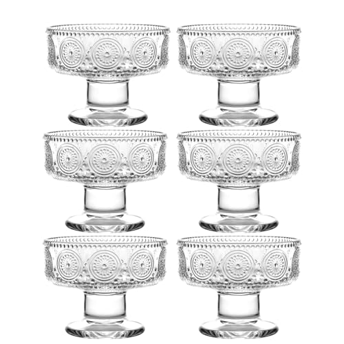 Set di 6 ciotole da dessert in vetro trasparente a forma di tulipano, da 220 ml, perfette per dessert, gelati, frutta, insalata, snack, cocktail, condimenti, crostini e feste di compleanno