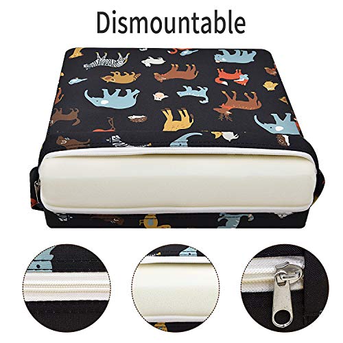Image of Toddler Booster Seat Dining, Cartoon Canvas Washable 2 Straps Safety Buckle Kids Booster Seat for Dining Table, Portable Travel Increasing Cushion (Elephant-Black)