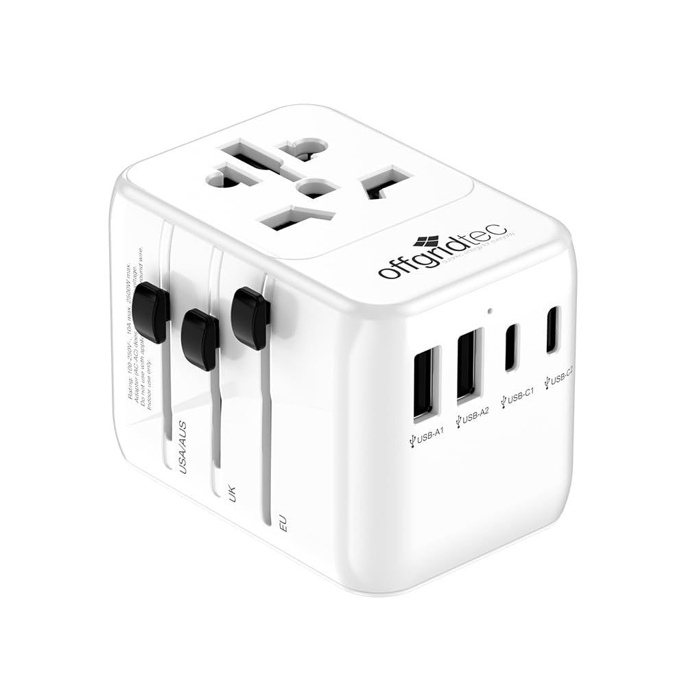 Offgridtec Reiseadapter Universal Weltweit 2X USB-A und 2X USB-C Weiss