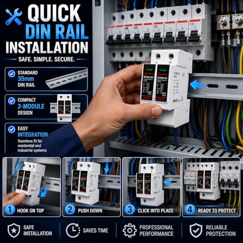 Image of Surge Protector 2 Pole T2+T3, Fine-Level Type 3 Surge Protection, Safeguards Sensitive Electronics, Residual Lightning & Power Surge Safety Device (AC /T1+T2 4POLE WIHT Mount)